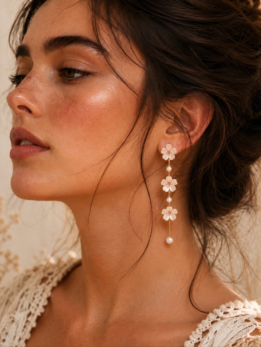 ANTHROPOLOGIE WHITE FLORAL CASCADE EARRINGS